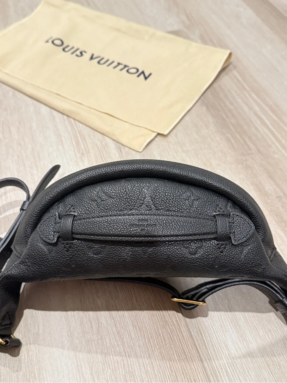 Louis Vuitton Black Monogram Embossed Crossbody Belt Bag with Gold Hardware
